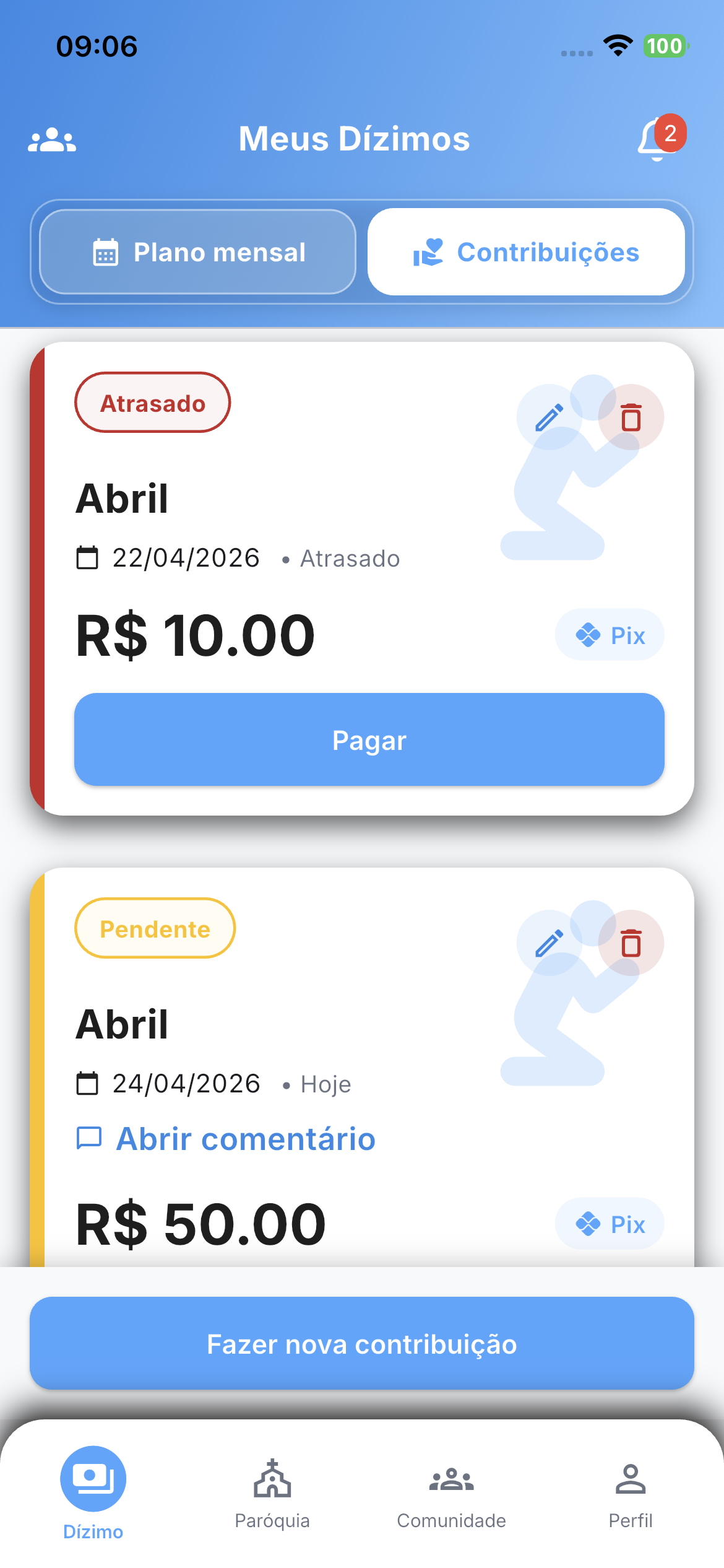 Formulário para nova contribuição individual