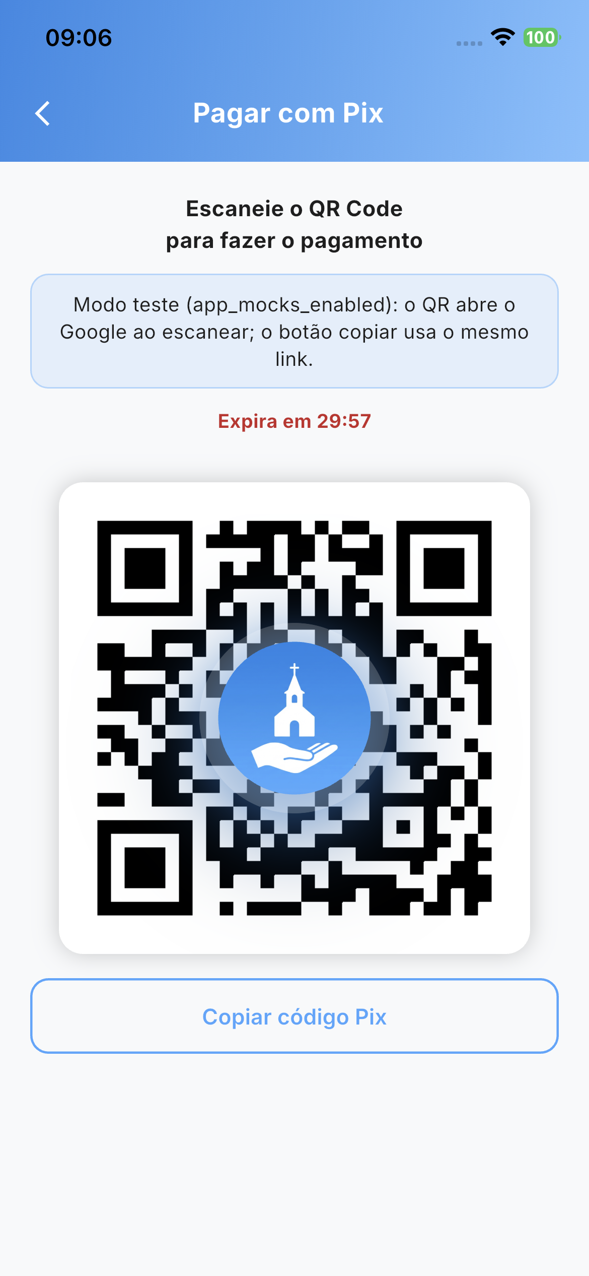 QR Code seguro gerado no aplicativo