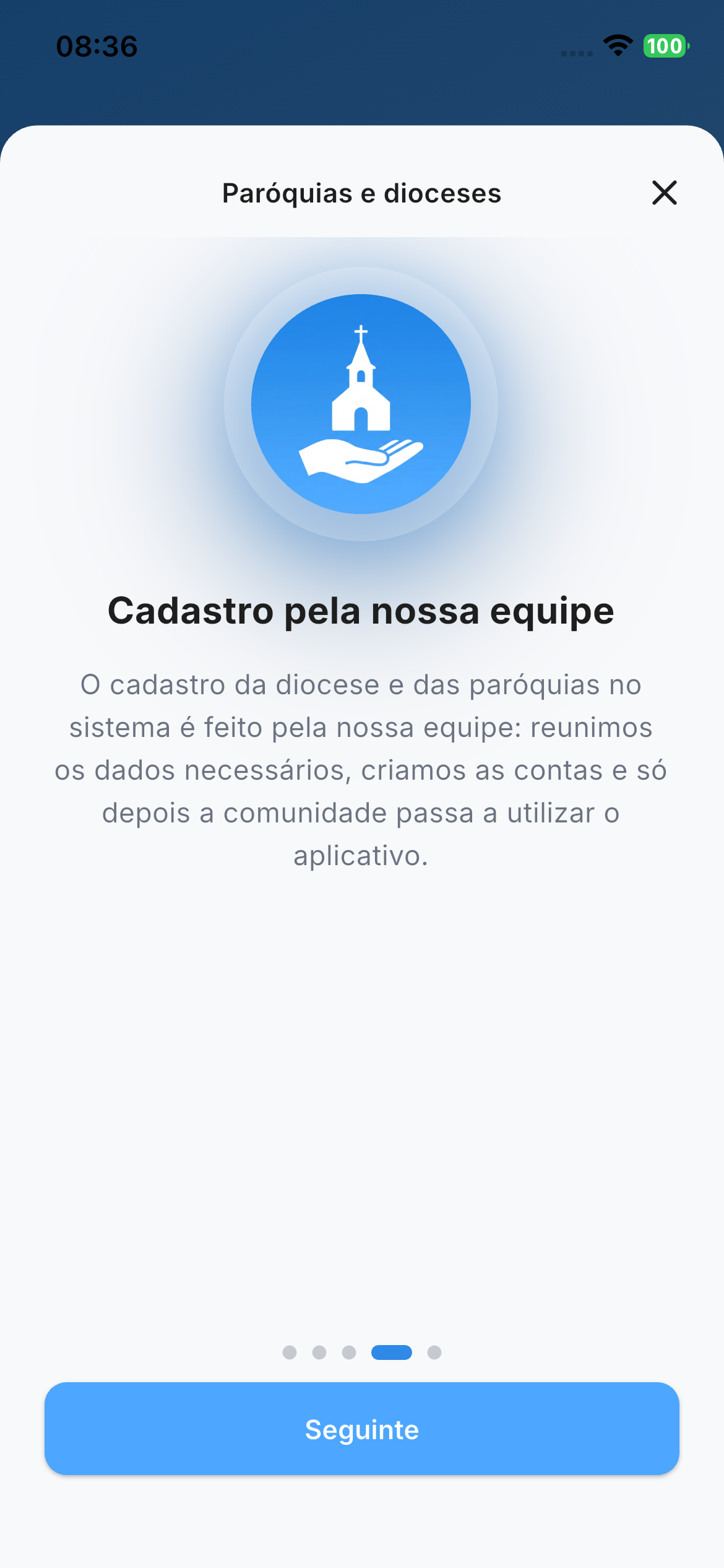 Tela com instruções de contato com a equipe